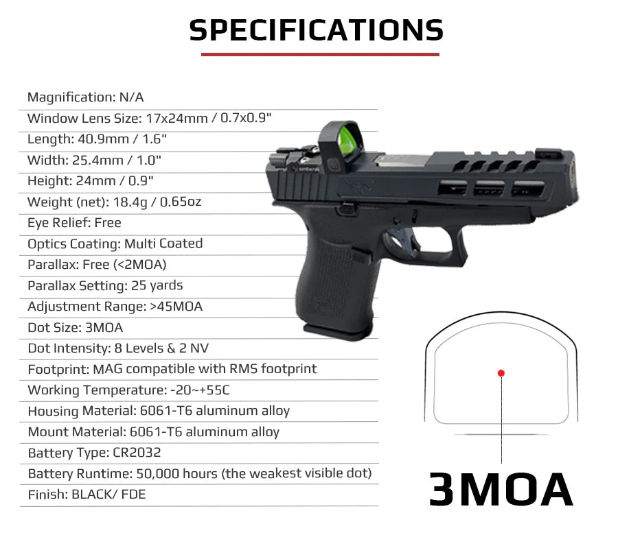 Vector Frenzy-S Red Dot — 3MOA Full Metal Pistol/Rifle Sight