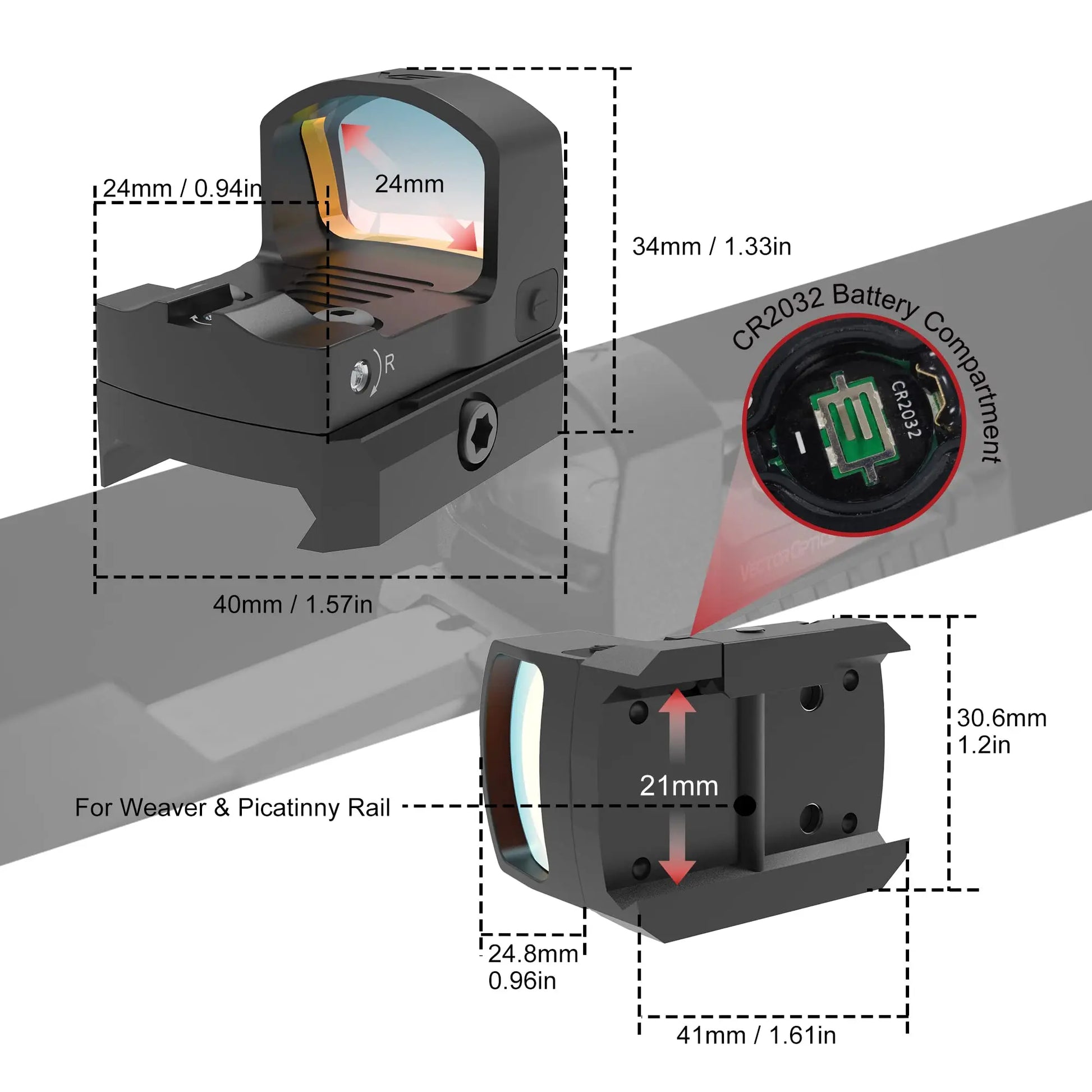 Vector Frenzy-S Red Dot — 3MOA Full Metal Pistol/Rifle Sight