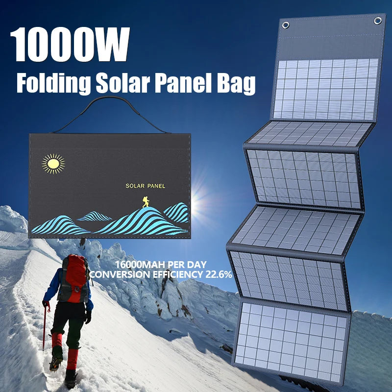 1000W Portable Folding Solar Panel — USB/DC Charger for Outdoor/Home Power