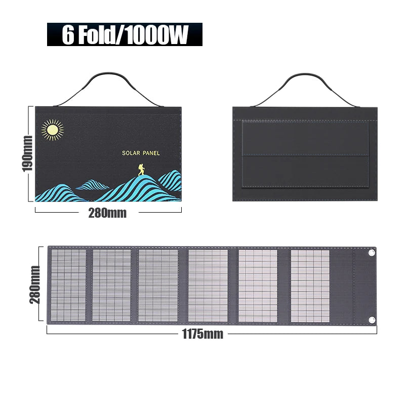 1000W Portable Folding Solar Panel — USB/DC Charger for Outdoor/Home Power