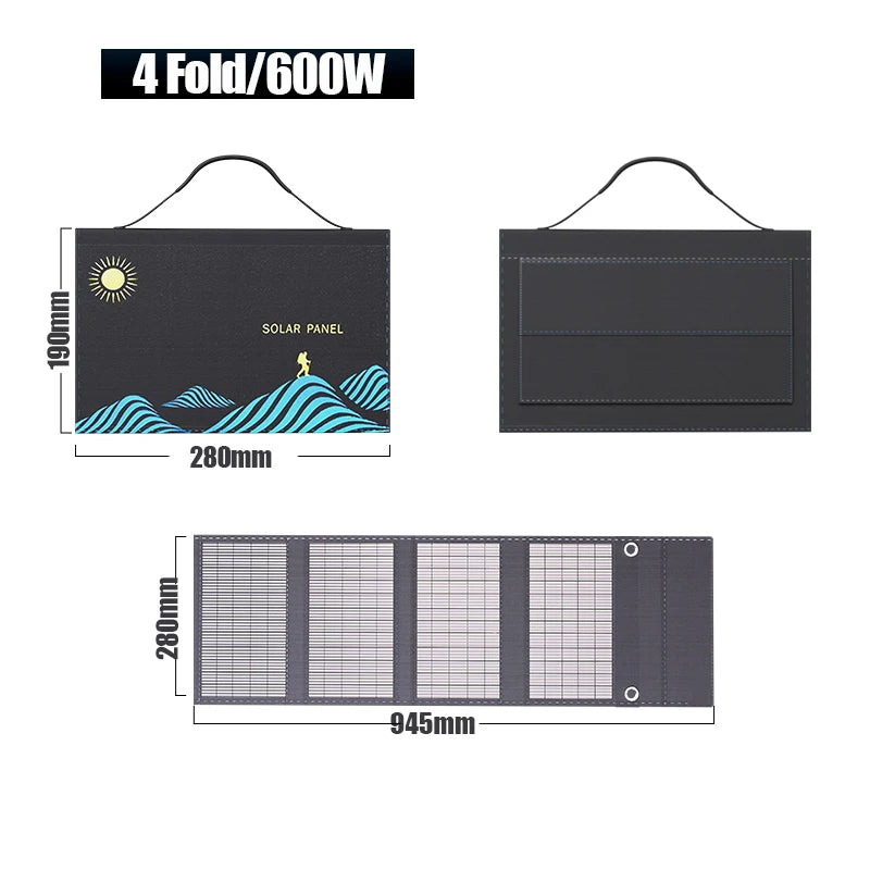 1000W Portable Folding Solar Panel — USB/DC Charger for Outdoor/Home Power