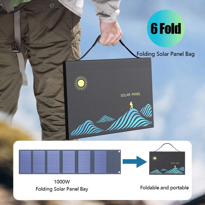 1000W Portable Folding Solar Panel — USB/DC Charger for Outdoor/Home Power
