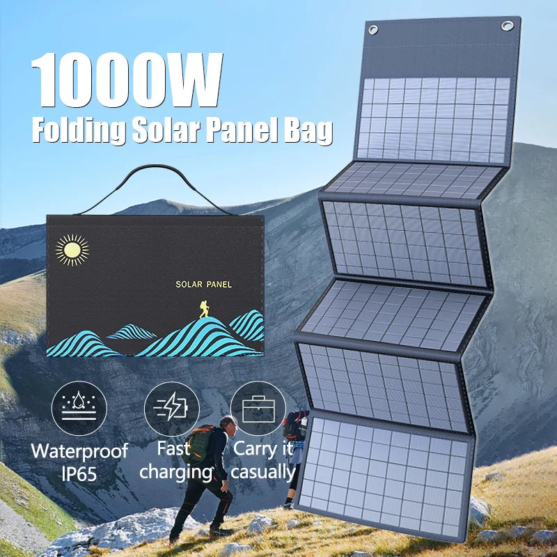 1000W Portable Folding Solar Panel — USB/DC Charger for Outdoor/Home Power
